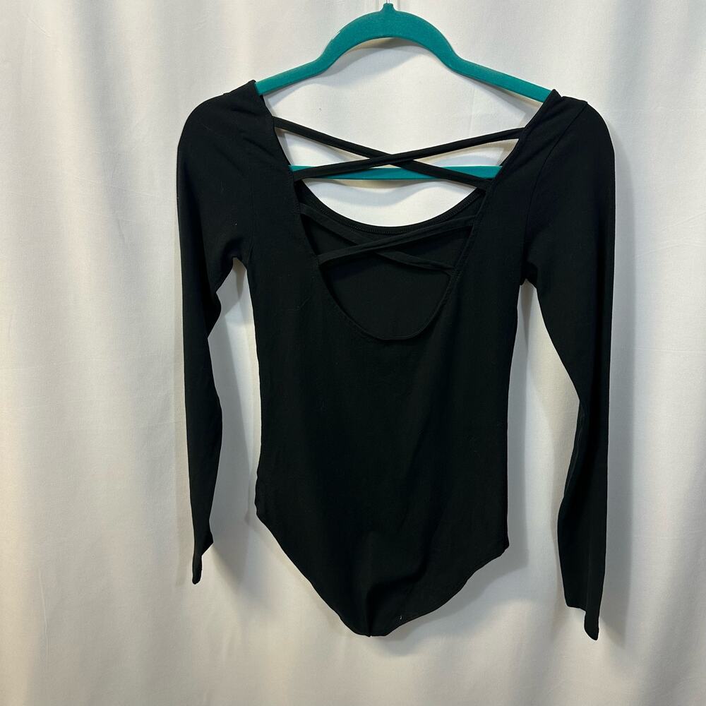 American Eagle AE Cotton Stretch Black Bodysuit Snap Close Open Back Small